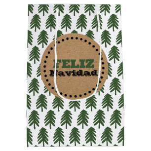 Modern Feliz Navidad Christmas Tree Medium Gift Bag