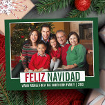 Modern Feliz Navidad Family Photo Green Postcard<br><div class="desc">Modern Feliz Navidad Family Photo Green and Red Christmas Postcard</div>