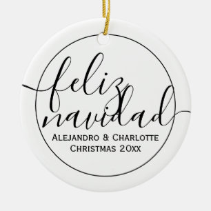 Modern Feliz Navidad Minimalist Christmas Photo Ceramic Ornament