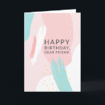 Modern Feminine Abstract Pattern Friend Birthday Card<br><div class="desc">This modern minimalist style abstract birthday card is designed especially for giving to a dear female friend. A pink, blue and white abstract brush strokes pattern with gold and white spots decorates the outside cover of the card in contemporary style. The inside text on this card may be kept as...</div>