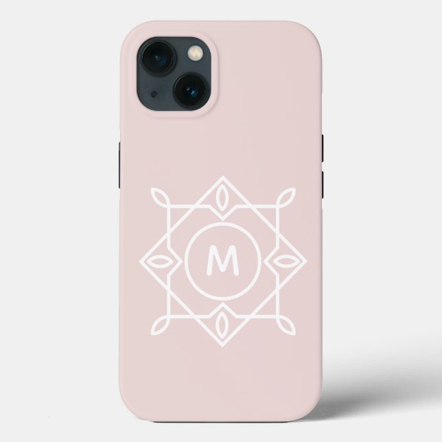Modern Feminine Monogram Frame Pastel Blush Pink Case-Mate iPhone Case (Back)