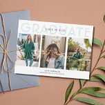 Modern Feminine Photo Teal Graduation<br><div class="desc">Celebrate her graduation with this teal green and grey three photo modern graduation announcement card. Customise with three of her senior photos,  name and the name of her school. This class of 2020 graduation announcement card reverses to a solid teal green background.</div>