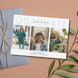 Modern Feminine Photo Teal Graduation<br><div class="desc">Celebrate her graduation with this teal green and grey three photo modern graduation announcement card. Customise with three of her senior photos,  name and the name of her school. This class of 2020 graduation announcement card reverses to a solid teal green background.</div>