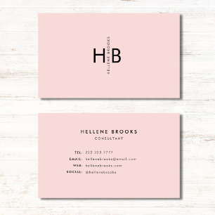 Modern Feminine Pink & Black Initial Name Monogram Business Card