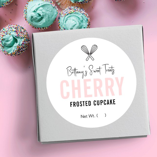 Modern Feminine Pink Cupcake Bakery Packaging Classic Round Sticker (Creator Uploaded)
