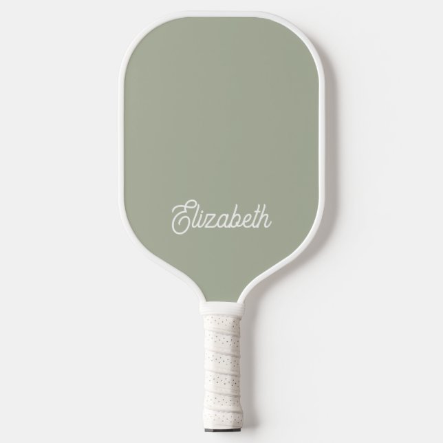 Modern Feminine Sage Green Script Custom Name  Pickleball Paddle (Front)