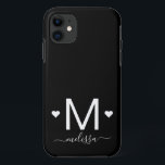 Modern feminine script monogram black white   iPhone 11 case<br><div class="desc">Modern feminine script monogram black white name iPhone 11 Case</div>