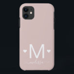 Modern feminine script monogram blush pink iPhone 11 case<br><div class="desc">Modern feminine script monogram blush pink name iPhone 11 Case</div>