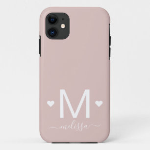 Modern feminine script monogram blush pink iPhone 11 case