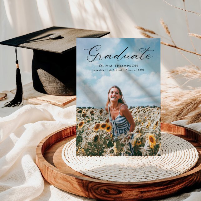 Modern Feminine Script Photo Graduation Invitation (Creator Uploaded)