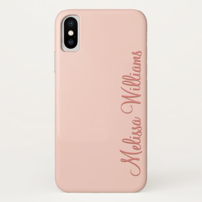 Modern Feminine Solid Soft Pink Script Custom Name Case-Mate iPhone Case (Back)