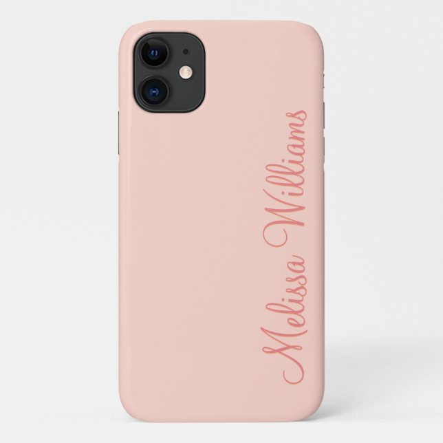 Modern Feminine Solid Soft Pink Script Custom Name Case-Mate iPhone Case (Back)