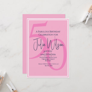 Modern Feminine Typography Pink 50th Birthday Invitation