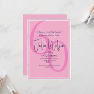 Modern Feminine Typography Pink 60th Birthday Invitation