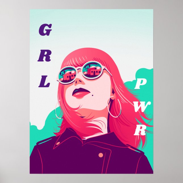 Modern Feminist Girl Pink Hair GRL Power PWR Cool  Poster (Front)