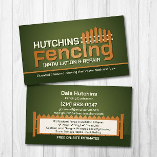 Modern Fencing Contractor Installation Repair Business Card