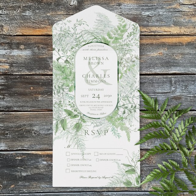 Modern Fern Green Foliage White Dinner All In One Invitation (Modern Fern Green Foliage White Dinner All In One Invitation)
