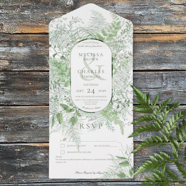 Modern Fern Green Foliage White No Dinner All In One Invitation (Modern Fern Green Foliage White No Dinner All In One Invitation)