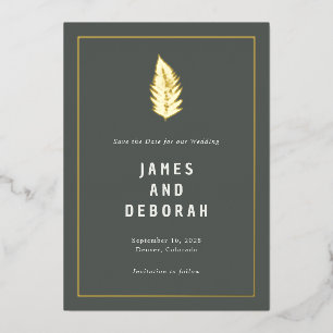 Modern Ferns Woodland Wedding Gold Save the Date