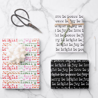 Modern Festive Be Merry Peace Love Joy Wrapping Paper Sheet