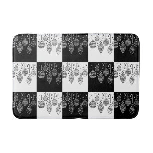 Modern Festive Black and White Christmas Baubles  Bath Mat