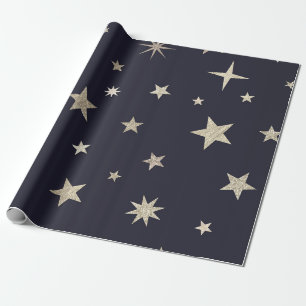 Modern Festive Black Gold Star Roll  Wrapping Paper