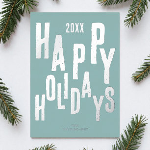 Modern Festive Blue Happy Holidays Christmas Foil Holiday Card