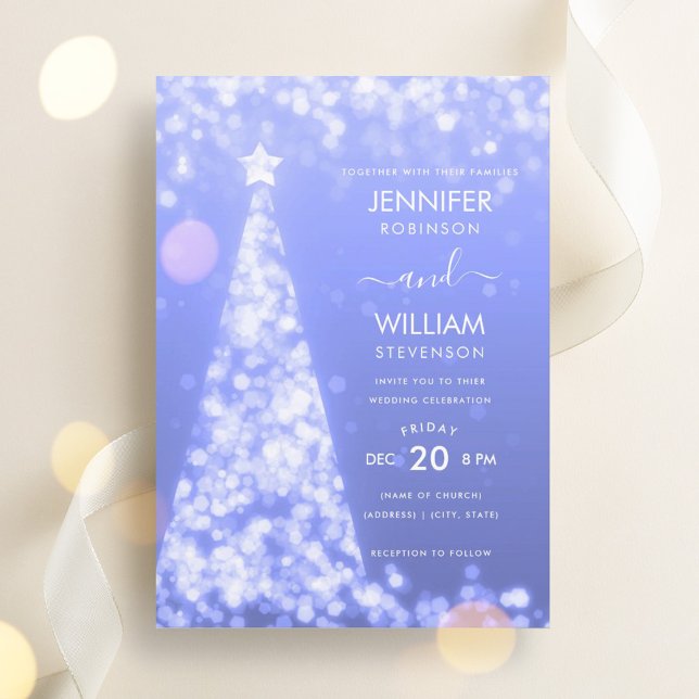 Modern Festive Blue Tree Christmas Wedding  Invitation (Modern Festive Blue Tree Christmas Wedding Invitation)