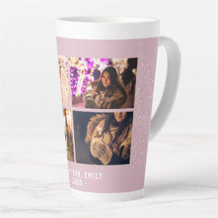 Modern Festive Blush Pink 4 Photo Collage Holidays Latte Mug
