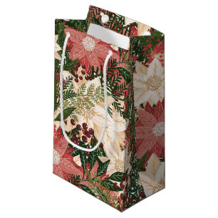 Modern Festive Botanical Poinsettia Holiday Small Gift Bag