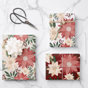 Modern & Festive Botanical Poinsettia Wrapping Paper Sheet