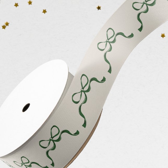 Modern Festive Bows Green Christmas Holiday Grosgrain Ribbon (Creator Uploaded)
