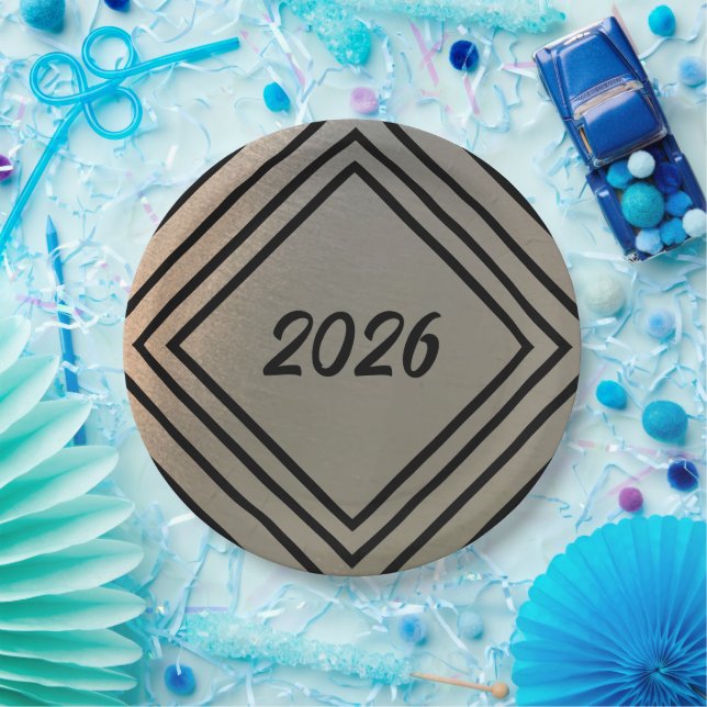 Modern Festive Brushed Metal 2026 New Years Party Paper Plate (Party)