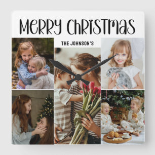 Modern Festive Casual Colorful Christmas 5 Photo  Square Wall Clock