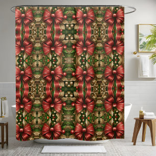 Modern Festive Christmas Bows Garland Holiday Shower Curtain