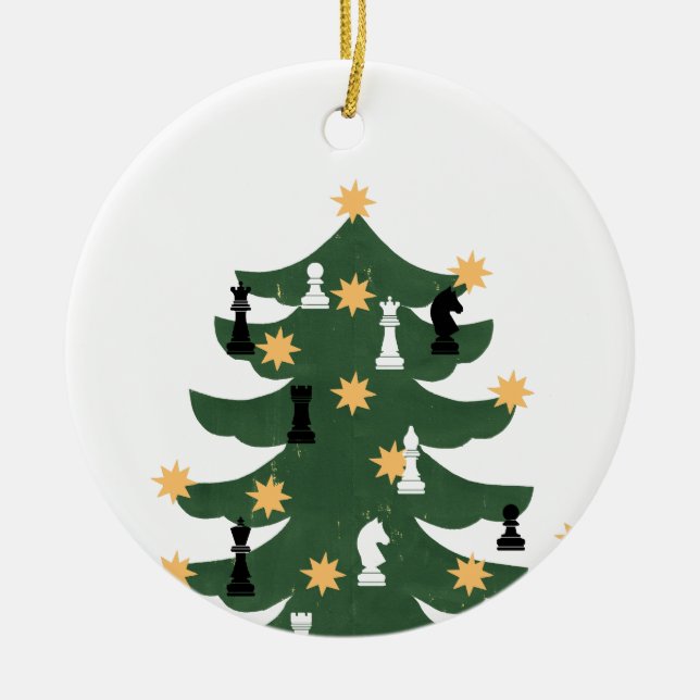 Modern Festive Christmas Chess Tree Ceramic Ornament (Front)