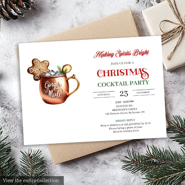 Modern Festive Christmas Cocktails Party Invite (Modern Festive Christmas Cocktails Party Invitation)