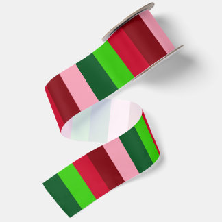 Modern Festive Christmas Striped Print Satin Ribbon