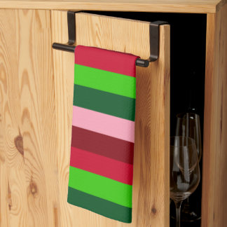 Modern Festive Christmas Striped Print Tea Towel