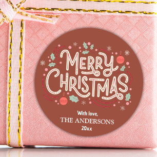Modern festive cute red & white Merry Christmas  C Classic Round Sticker