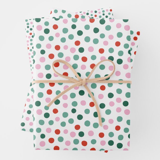 Modern Festive Dot Pattern Christmas Wrapping Paper Sheet (In situ)