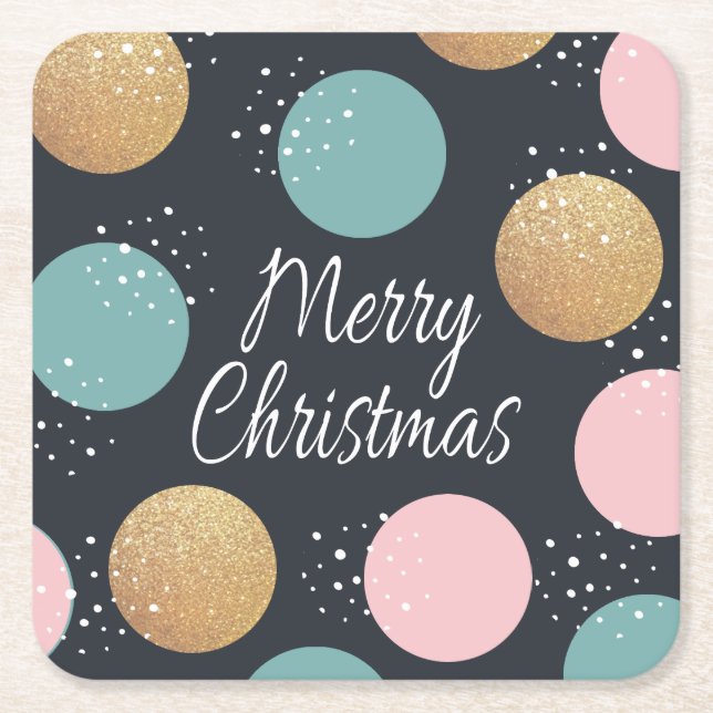 Modern Festive Dots Snowy Christmas Square Paper Coaster (Front)