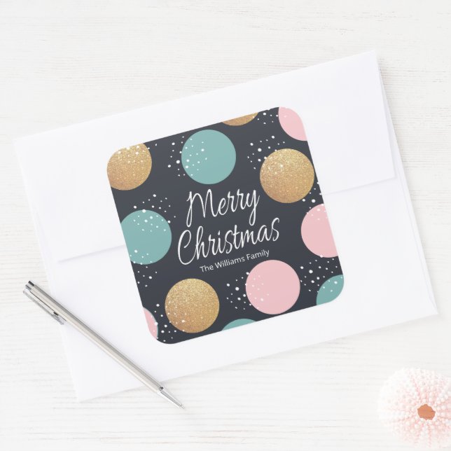 Modern Festive Dots Snowy Christmas Square Sticker (Envelope)