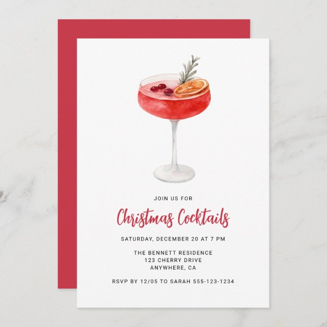 Modern Festive Drinks Christmas Cocktail Party Invitation (Front/Back)
