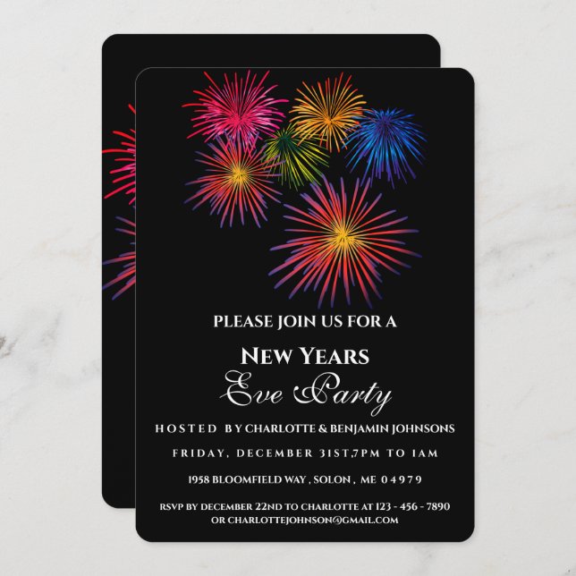 Modern Festive Fireworks New Years Eve Party Invitation (Front/Back)