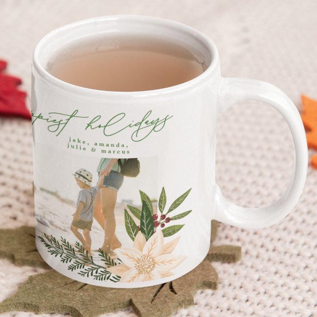 modern festive flora happy holidays photo coffee mug (Creator Uploaded)
