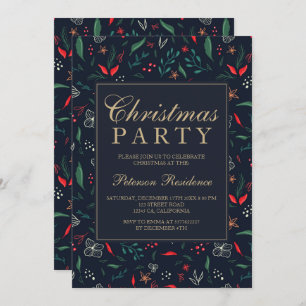 Modern festive floral red green Christmas party Invitation