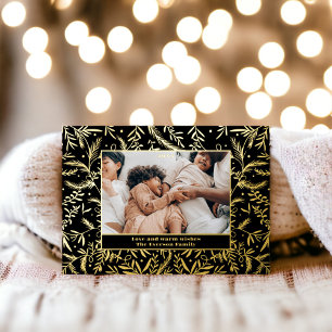 Modern festive flourish Christmas family 3 photos Foil Holiday Card
