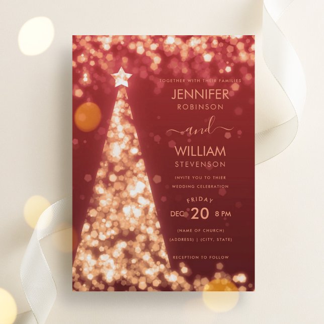Modern Festive Gold Tree Christmas Wedding  Invitation (Modern Festive Gold Tree Christmas Wedding Invitation)