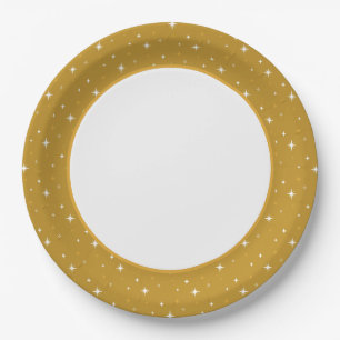 Modern & Festive Gold Twinkling Stars Paper Plate
